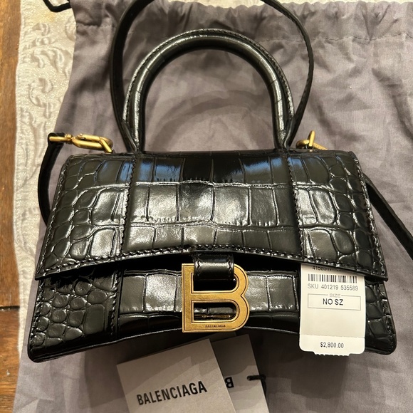 Hourglass XS Crocodile-Embossed Top-Handle Bag - Picture 1 of 9